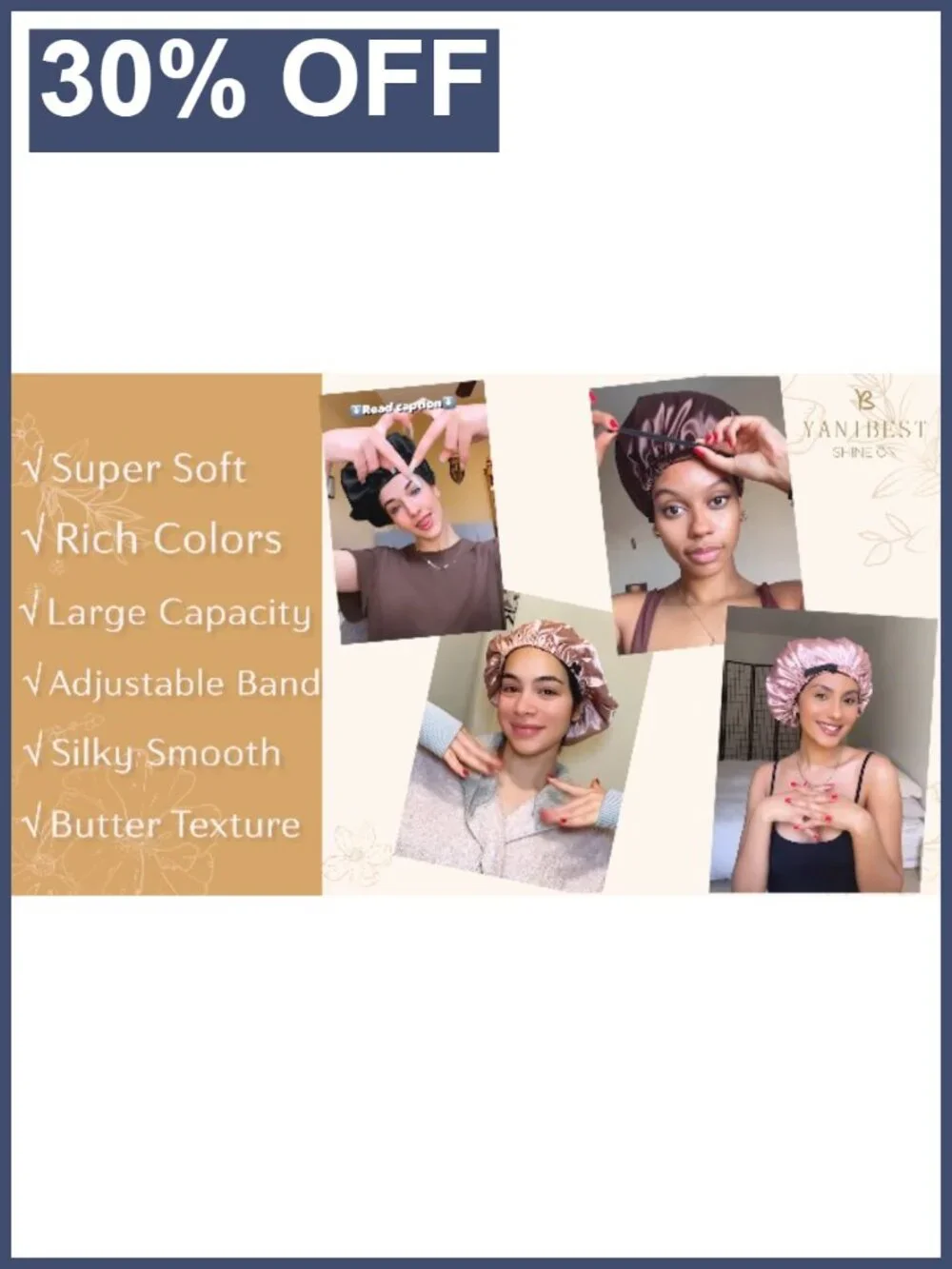 Satin Bonnet for Sleeping Women Men Adjustable Hair Bonnet Hair Protection